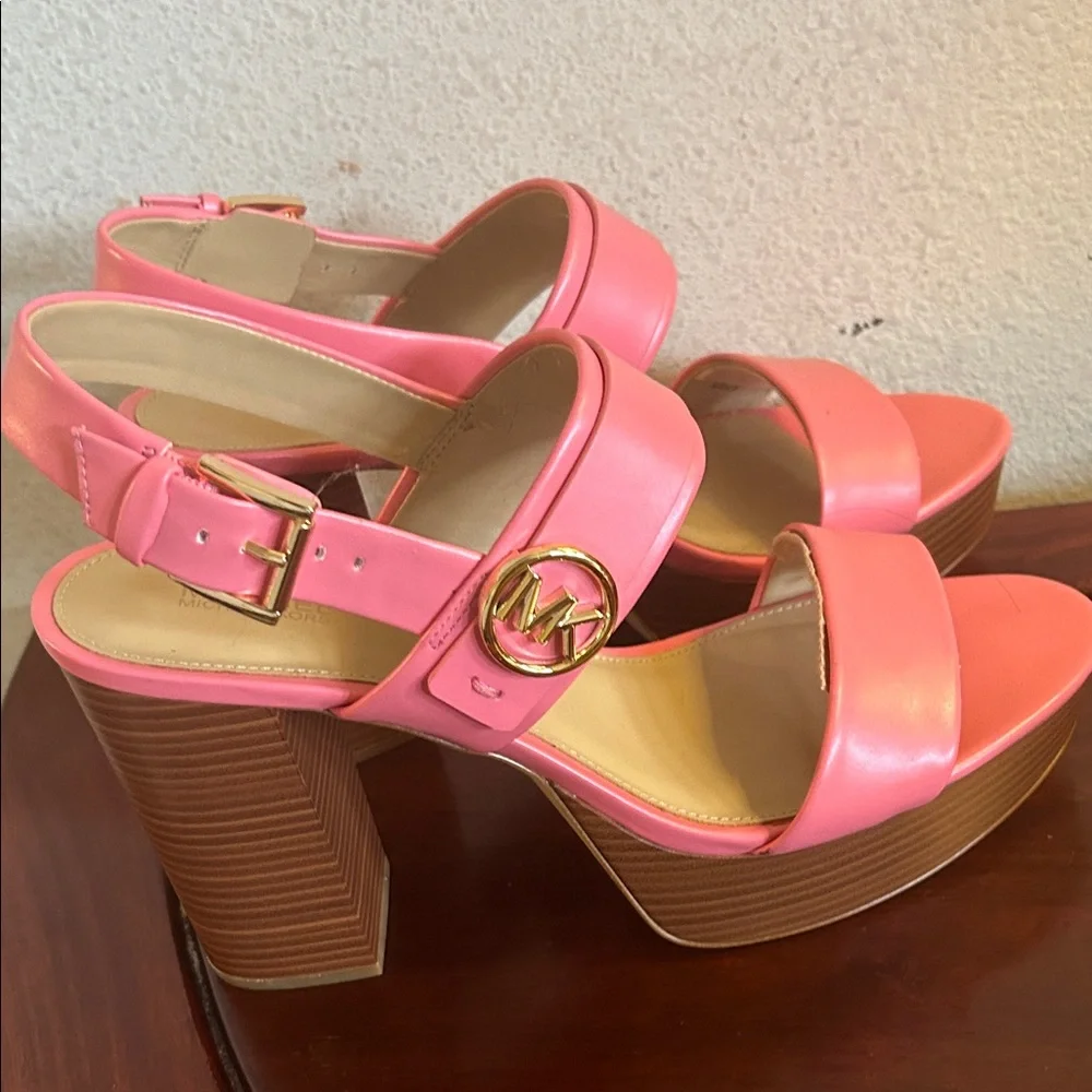 Michael Kors Coral Pink Platform Block Heel Sandals - Picture 7 of 7